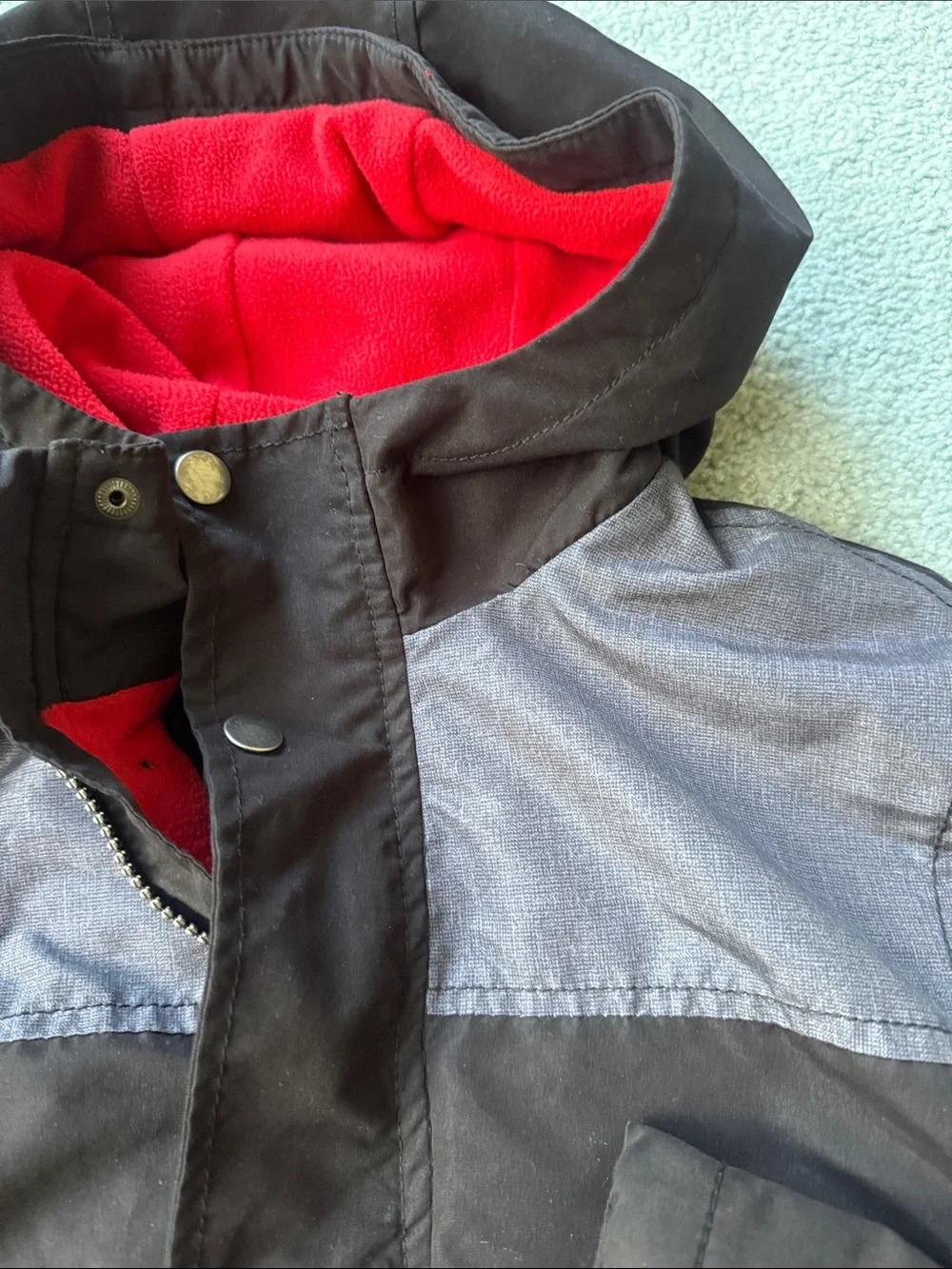 Carter's Black Hooded Puffer Jacket with Red Lining